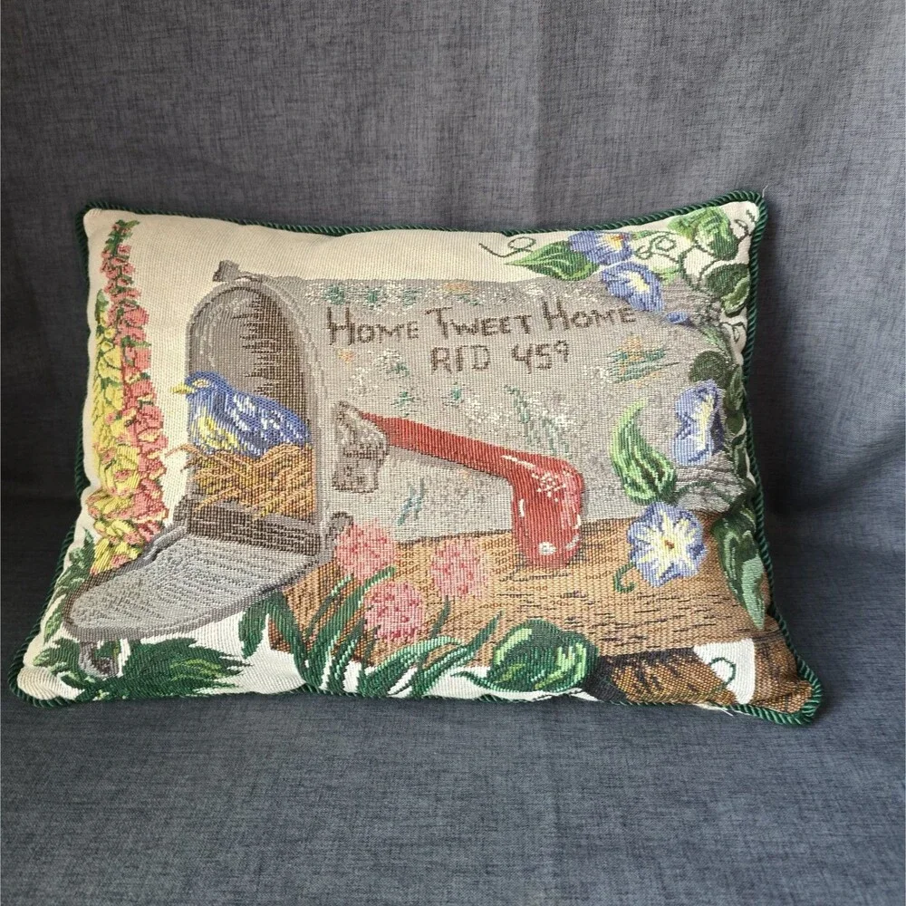 Home Tweet Home 459 Mailbox Tapestry Throw Pillow Cottagecore Birdhouse Nest